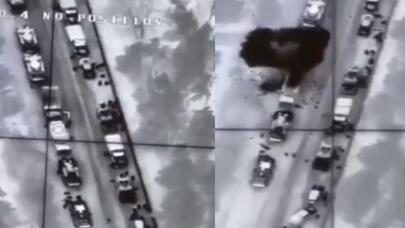 "Bayraktar" Rusiya ordusuna məxsus hərbi karvanı BELƏ MƏHV ETDİ - VİDEO