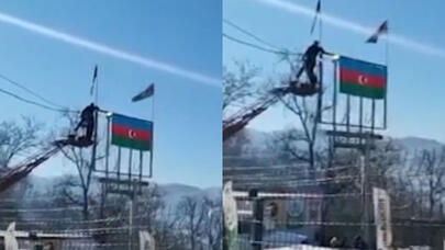 Laçın-Xankəndi yolundakı bayrağımız yeniləndi - VİDEO