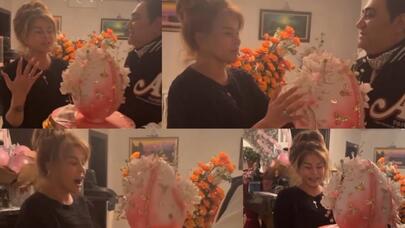 Aygün Kazımovanın evinə gedib, sürpriz etdilər - VİDEO