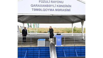 Prezident Füzulidə yeni salınacaq Qaraxanbəyli kəndinin təməlini qoydu - FOTOLAR