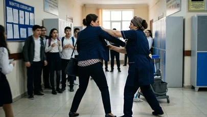 Ağdamda orta məktəbdə dava: Xadimə direktora hücum etdi