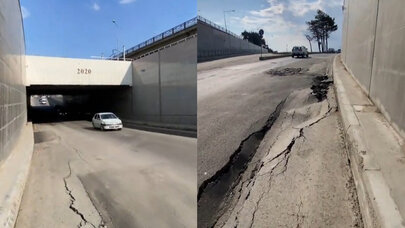 Sabunçu tunelində də yol çökdü - Video