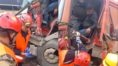 FHN avtomobildə sıxılı vəziyyətdə qalan şəxsi xilas etdi - VİDEO