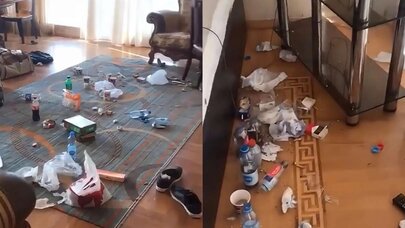 Ərəblər Bakıda evi zibilliyə döndərdi - Biabırçı görüntülər - VİDEO