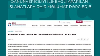 EPIC son illər ölkəmizdə əmək qanunvericiliyi ilə bağlı aparılan islahatlara dair məlumat dərc edib