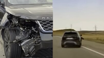 Maşının təkəri çıxıb arxadan gələn “Range Rover”ə çırpıldı - Video