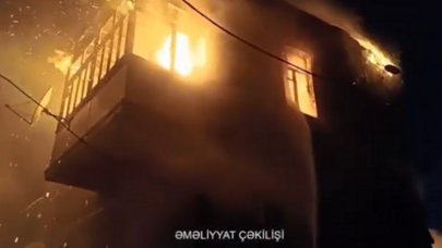Yasamalda ikimərtəbəli ev yandı - Video