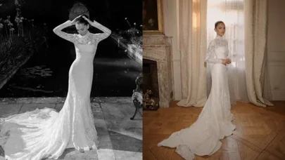 Bu məşhurun gəlinliyi gündəm oldu: 240 saata hazırlanan 30 metr krujevalı libas -  FOTOLAR