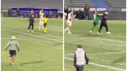 Azarkeşlər futbolçulara hücum etdi, qapıçı təkbaşına cavablarını verdi - VİDEO