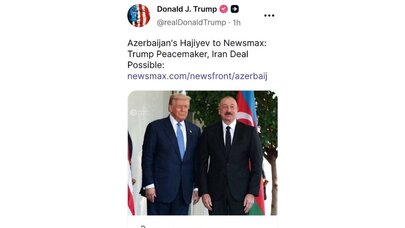 Tramp Hikmət Hacıyevin "Newsmax" nəşrinə müsahibəsini paylaşdı