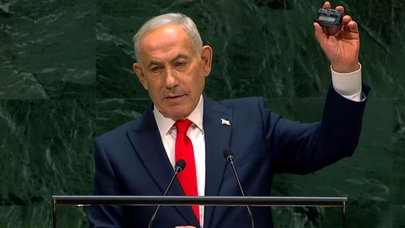 Netanyahu BMT-də “Hizbullah”ı çökdürən peyceri nümayiş etdirdi - VİDEO