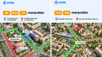 "20 Yanvar" və "Şamaxinka"da bəzi avtobus marşrutlarının sxemi dəyişdi